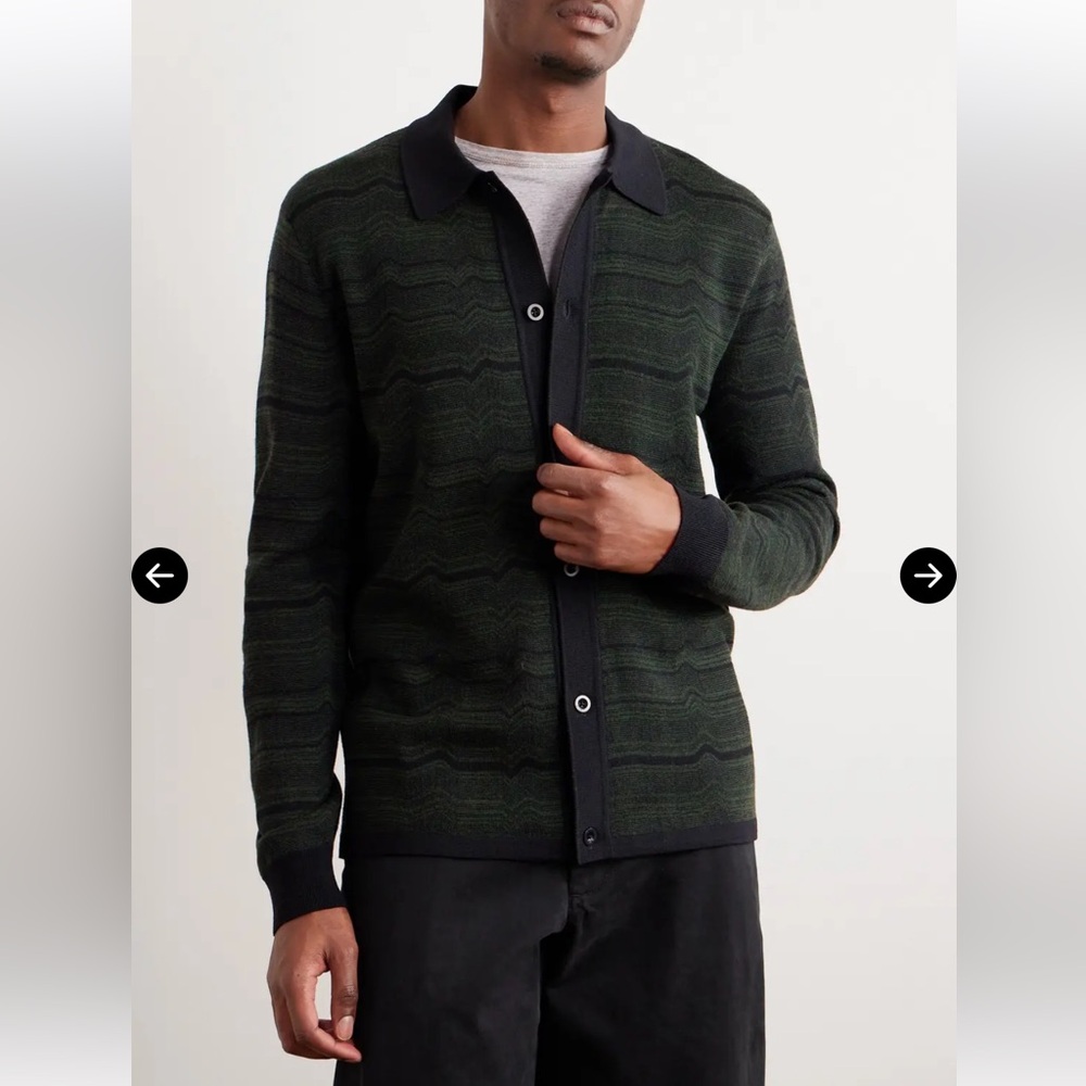 Mr P. Wool - Jacquard Green and Black Cardigan Sweater-Made in Italy